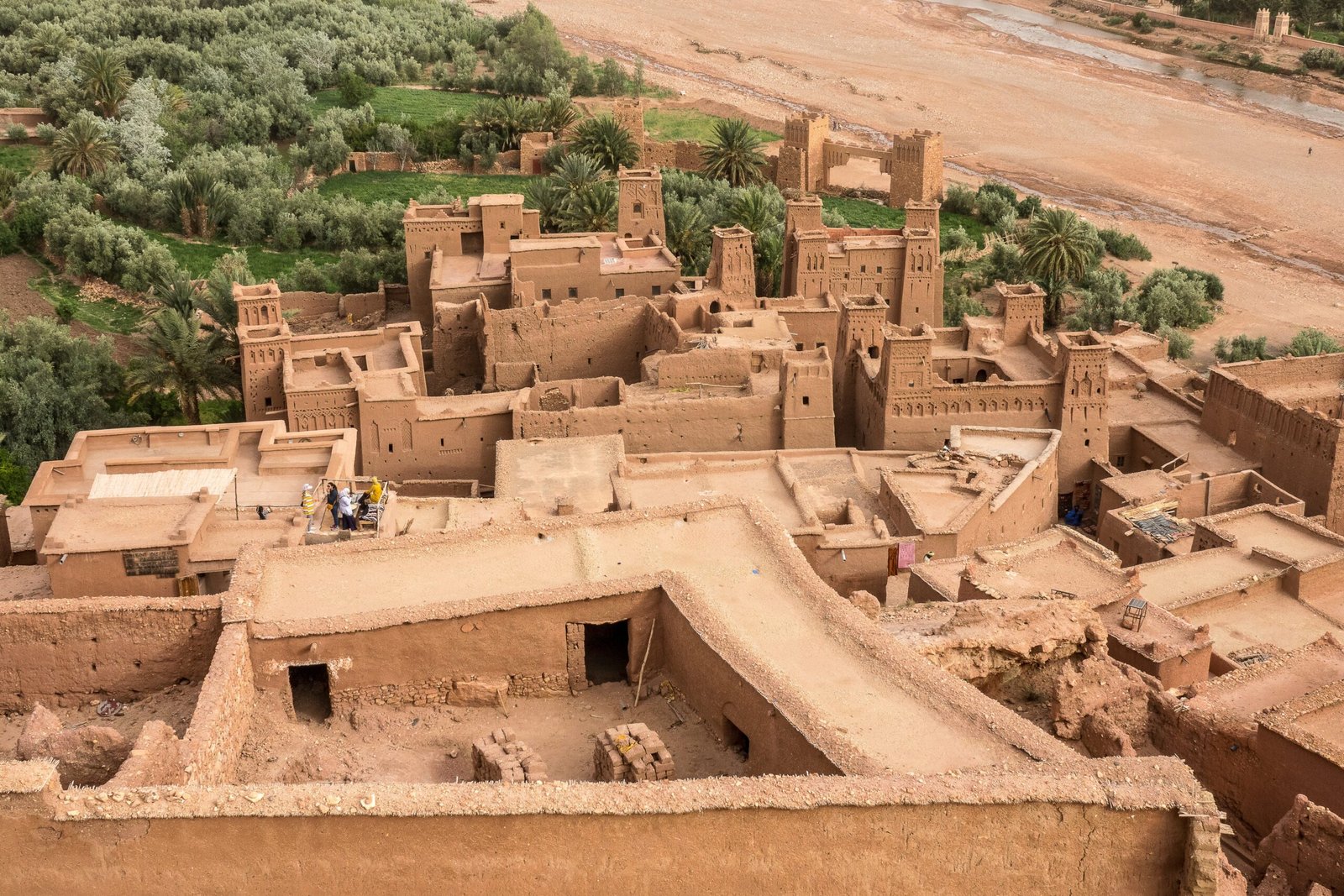 A high angle shot of the Kasbah Ait Ben Haddou historical village in Morocco